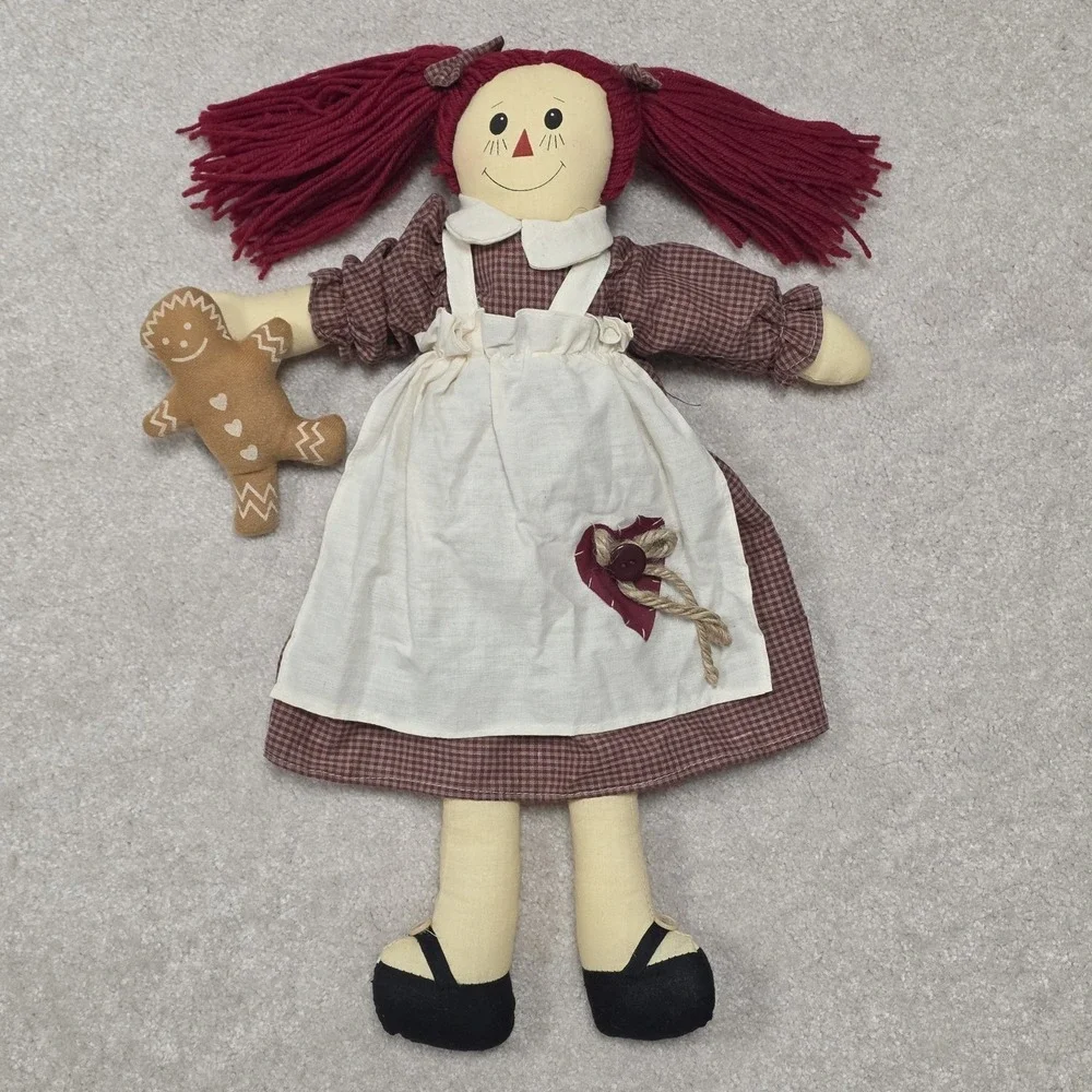 Vtg Handmade Raggedy Ann Doll Gingerbread Man 18 in Hanging‎ Shelf Sitter Rustic